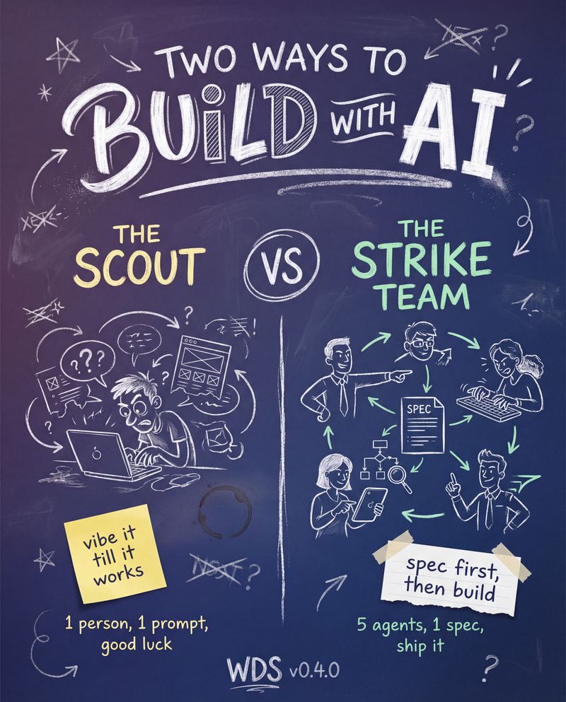 WDS v0.4.0 Build Specification Release — chalkboard infographic