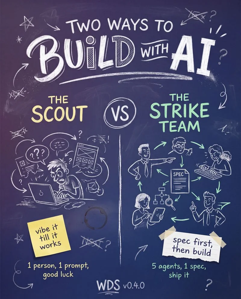 WDS v0.4.0 Build Specification Release — chalkboard infographic
